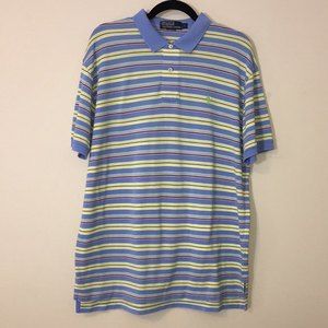 Polo by Ralph Lauren 100% Pima Cotton Blue Yellow Stripe Short Sleeve Collar Lg